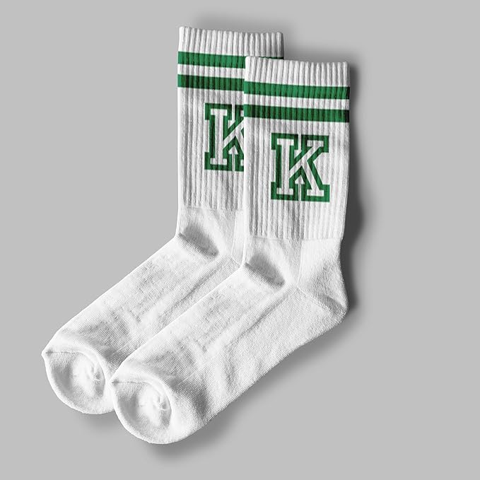 Striped Initial Socks with the Letter in Green, St. Patricks Day Socks Gifts for Family Friends, etc.