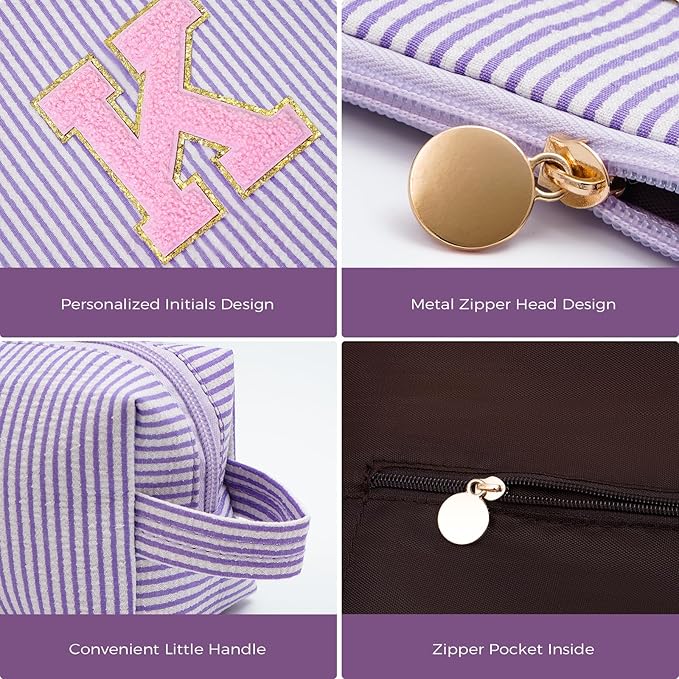 Monogrammed Gifts for Women - Cosmetic Bag for Teen,Initial Cute Makeup Bag Set for Women,Trendy Pouch for Niece Sister Friend Female Her,Birthday Gifts for Daughter - Lavender,K