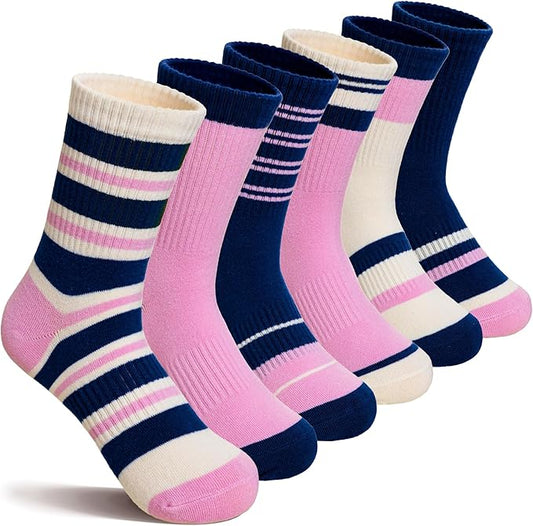 Kids Girls Socks Athletic Sport Breathable Soft Cotton Youth Girsl Crew Socks 6 Pairs