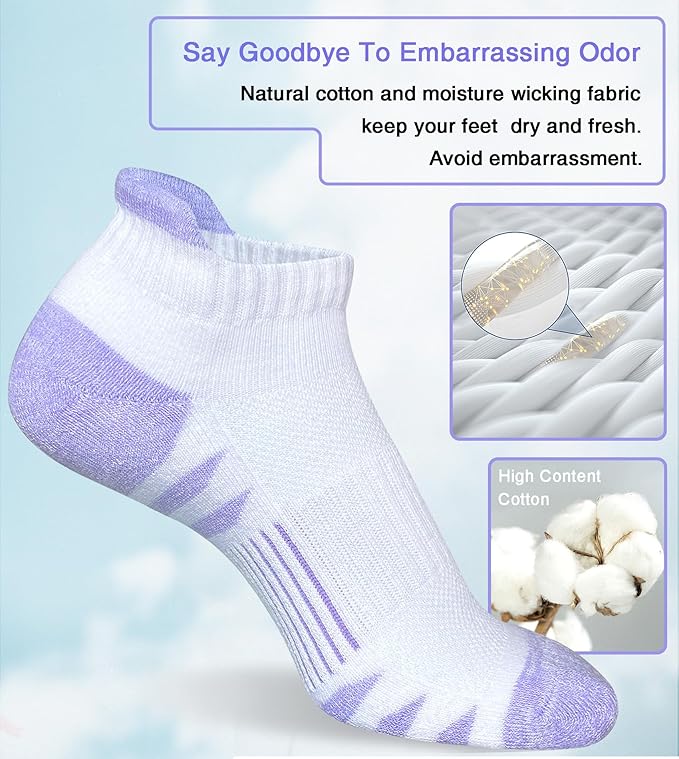 Womens Ankle Anti-blister Thick Cushioned Wicking Odor Resist Athletic Running Socks 5 Pairs