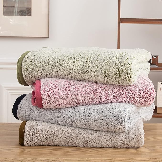 EMME Soft Sherpa Fleece Blanket Reversible Plush Fluffy Large Blanket, Light Weight Warm Decorative Boho Blanket Cover for Sofa, Couch, Bedroom,Travel(Plush Sage,60"x80")