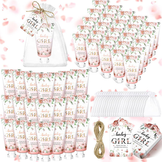 48 Sets Baby Shower Hand Cream Party Favors for Guests Gift Bulk Travel Size Hand Lotion Set for Baby Shower Wedding Christmas(Baby Girl)