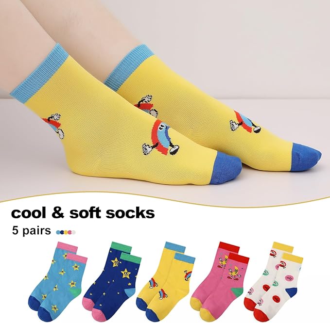 Girls Cotton Socks Soft Novelty Socks Cute Floral Pattern 11-15 Years 5 Pairs