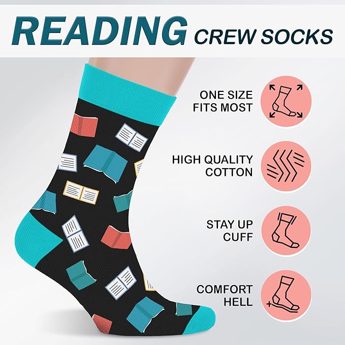 VICRAZY Book Lovers Gifts - Funny Socks for Book Lovers - Gift for Readers - Reading Stuff, Stocking Stuffers for Men, Women
