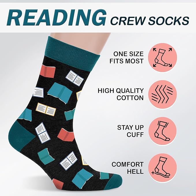 VICRAZY Book Lovers Gifts - Funny Socks for Book Lovers - Gift for Readers - Reading Stuff, Stocking Stuffers for Men, Women