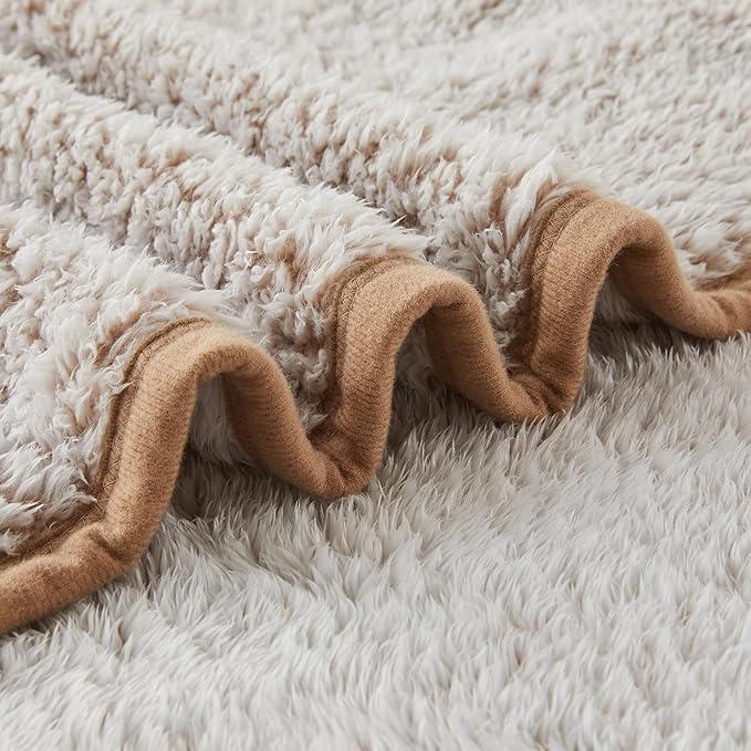 EMME Soft Sherpa Fleece Blanket Reversible Plush Fluffy Large Blanket, Light Weight Warm Decorative Boho Blanket Cover for Sofa, Couch, Bedroom,Travel(Plush Khaki,50"x60")