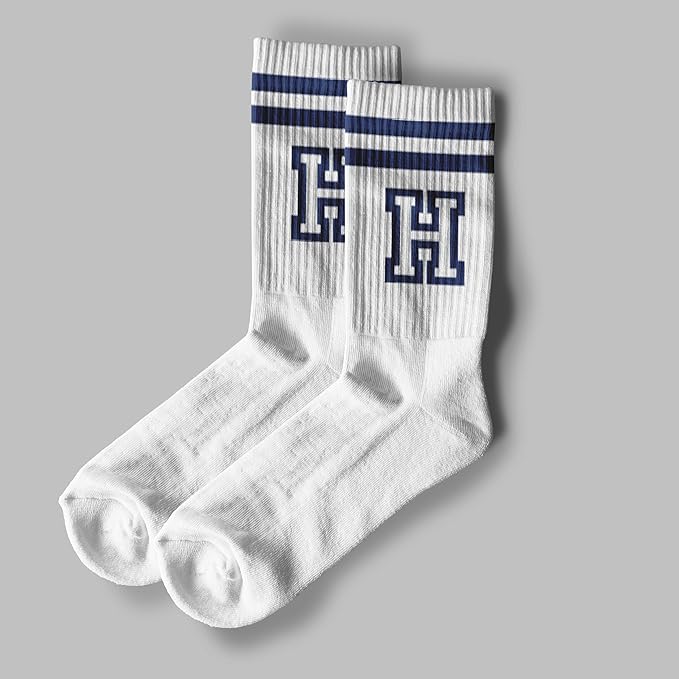 Striped Initial Socks with the Letter in Navy Blue, Socks for Adult, Teens, Men&Women Socks, Gifts for Friends, Family, etc.