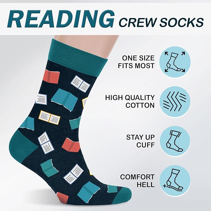 VICRAZY Book Lovers Gifts - Funny Socks for Book Lovers - Gift for Readers - Reading Stuff, Stocking Stuffers for Men, Women
