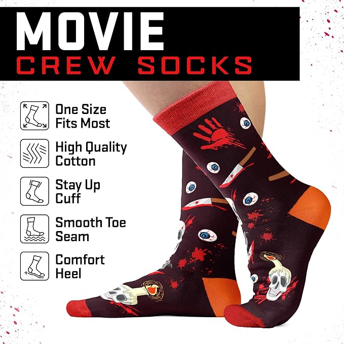 Movie Lover Gifts - Christmas Socks for Women, Funny and Horror Themed Gifts, Ideal for Movie Nights, Theater Gift
