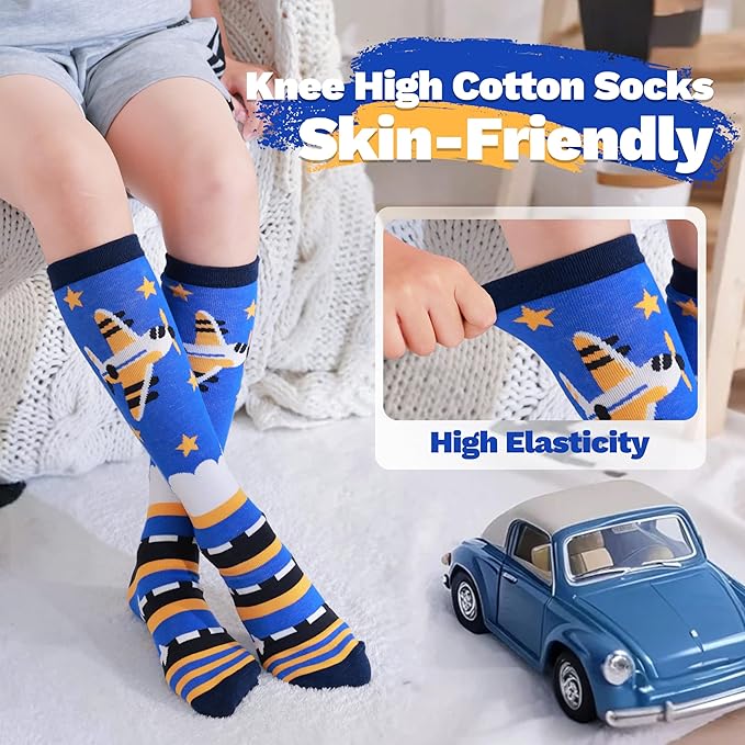 ANTSANG Kids Girls Knee High Socks Fashion Funny Crazy Stockings Gift Cute Novelty Long Boot Cotton Socks for Child 6 Pairs