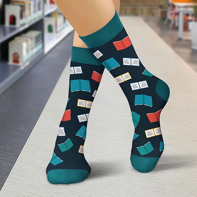 VICRAZY Book Lovers Gifts - Funny Socks for Book Lovers - Gift for Readers - Reading Stuff, Stocking Stuffers for Men, Women