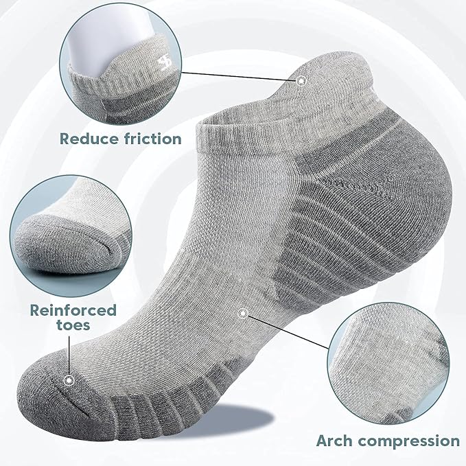 TANSTC Mens Socks,6 Pairs Anti-Blister Cushioned Breathable Cotton Athletic Ankle Running Sports Women Sock
