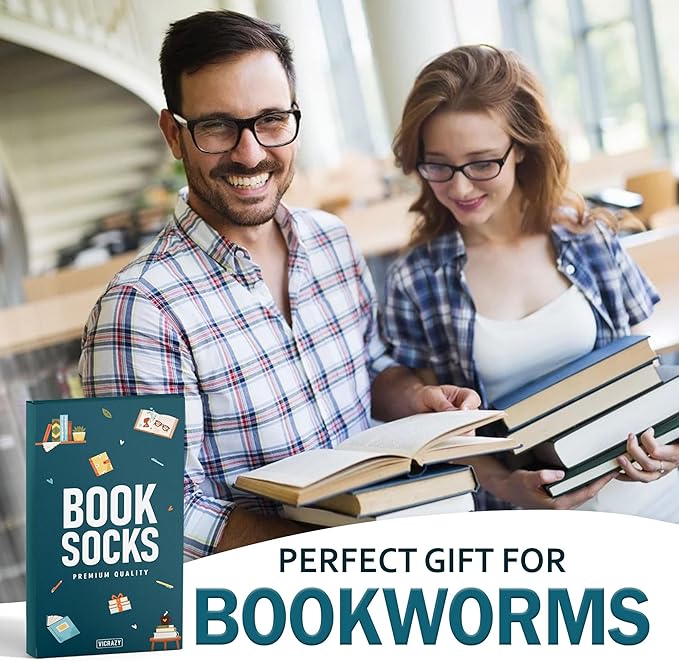 VICRAZY Book Lovers Gifts - Funny Socks for Book Lovers - Gift for Readers - Reading Stuff, Stocking Stuffers for Men, Women