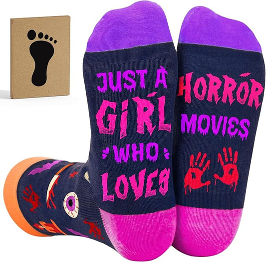 Movie Lover Gifts - Christmas Socks for Women, Funny and Horror Themed Gifts, Ideal for Movie Nights, Theater Gift