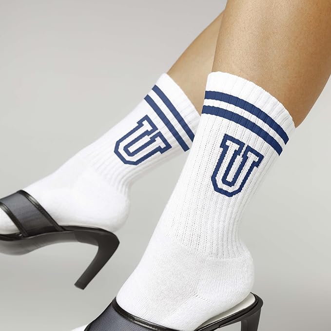 Striped Initial Socks with the Letter in Navy Blue, Socks for Adult, Teens, Men&Women Socks, Gifts for Friends, Family, etc.