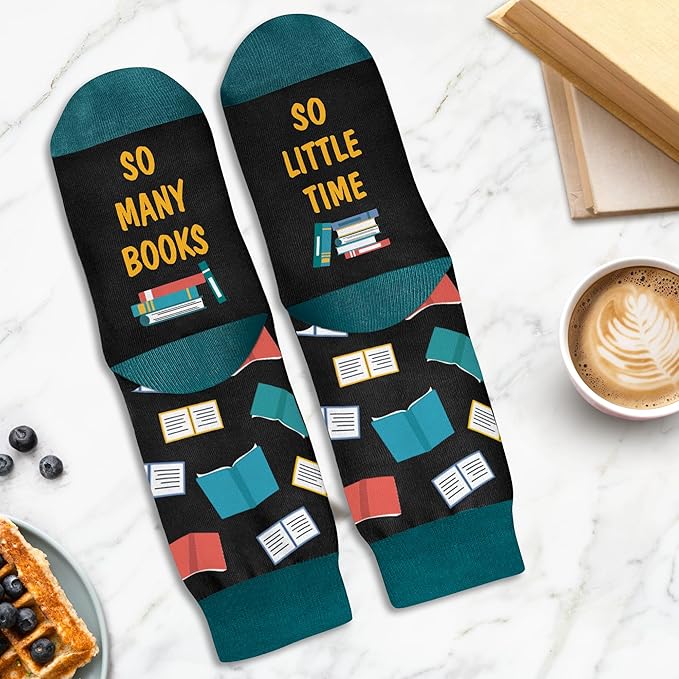 VICRAZY Book Lovers Gifts - Funny Socks for Book Lovers - Gift for Readers - Reading Stuff, Stocking Stuffers for Men, Women