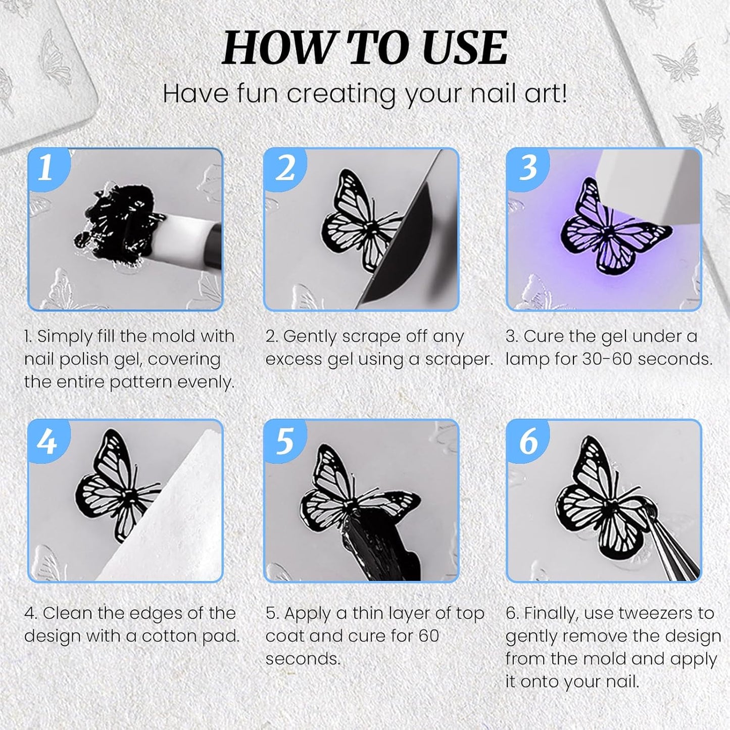 Nail Art Silicone Mold - Butterfly Stars Moon Decoration for 3D Carving Templates, Precise Embossed Pattern Tools, Charms for Acrylic DIY Craft