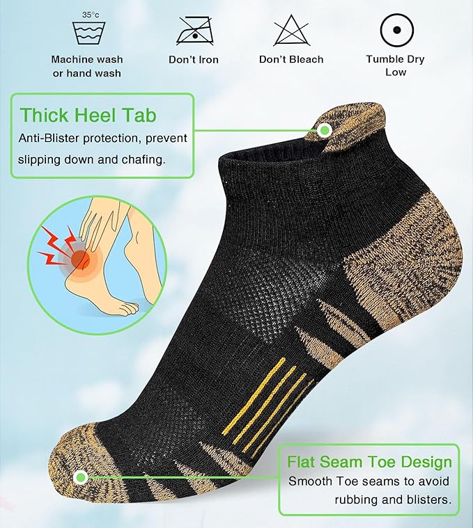 Womens Ankle Anti-blister Thick Cushioned Wicking Odor Resist Athletic Running Socks 5 Pairs