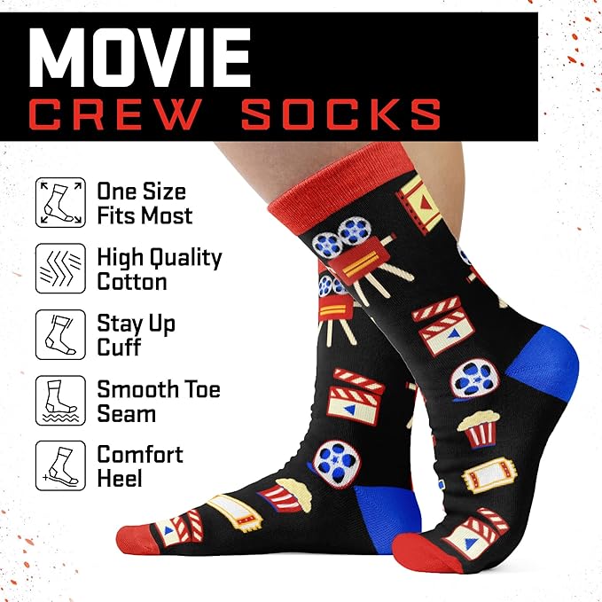 Movie Lover Gifts - Christmas Socks for Women, Funny and Horror Themed Gifts, Ideal for Movie Nights, Theater Gift