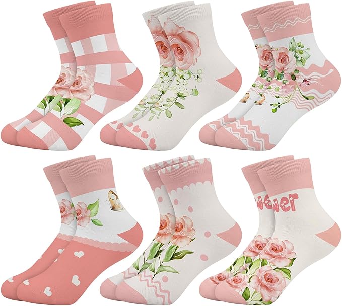 Queenshin Animal Flowers Dance Socks Girls Novelty Toddler Kids Crew Ankle Socks 6 Pairs 3-14Y Birthday Gift