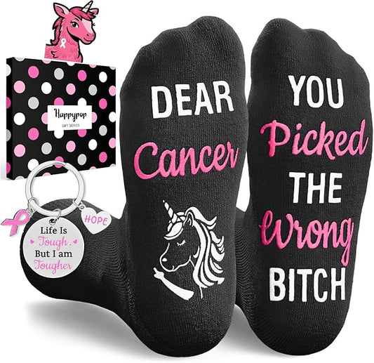 HAPPYPOP Breast Cancer Gifts - Women Survivors Cancer Awareness Socks, Chemo Care Gifts