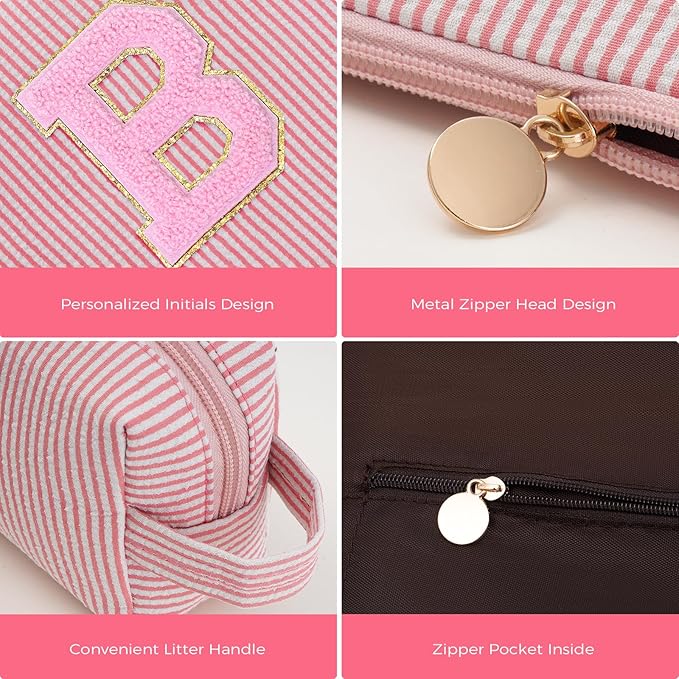 Bridesmaid Gifts Wedding Day - Bridal Shower Gifts,Maid of Honor Gifts,Initials Makeup Bag Set Cosmetic Bag - Peach,B