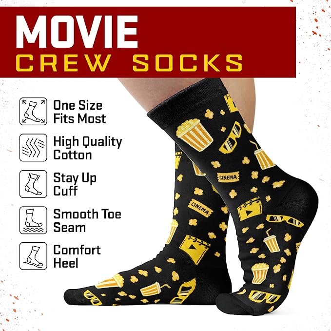 Movie Lover Gifts - Christmas Socks for Women, Funny and Horror Themed Gifts, Ideal for Movie Nights, Theater Gift