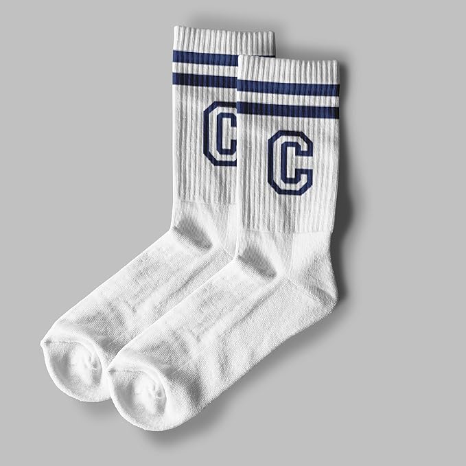 Striped Initial Socks with the Letter in Navy Blue, Socks for Adult, Teens, Men&Women Socks, Gifts for Friends, Family, etc.