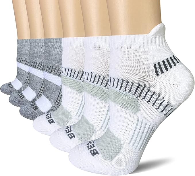 BERING Women's Athletic Running Cushioned Ankle Socks (6 Pairs)