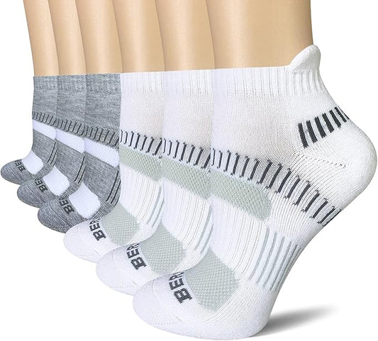 BERING Women's Athletic Running Cushioned Ankle Socks (6 Pairs)
