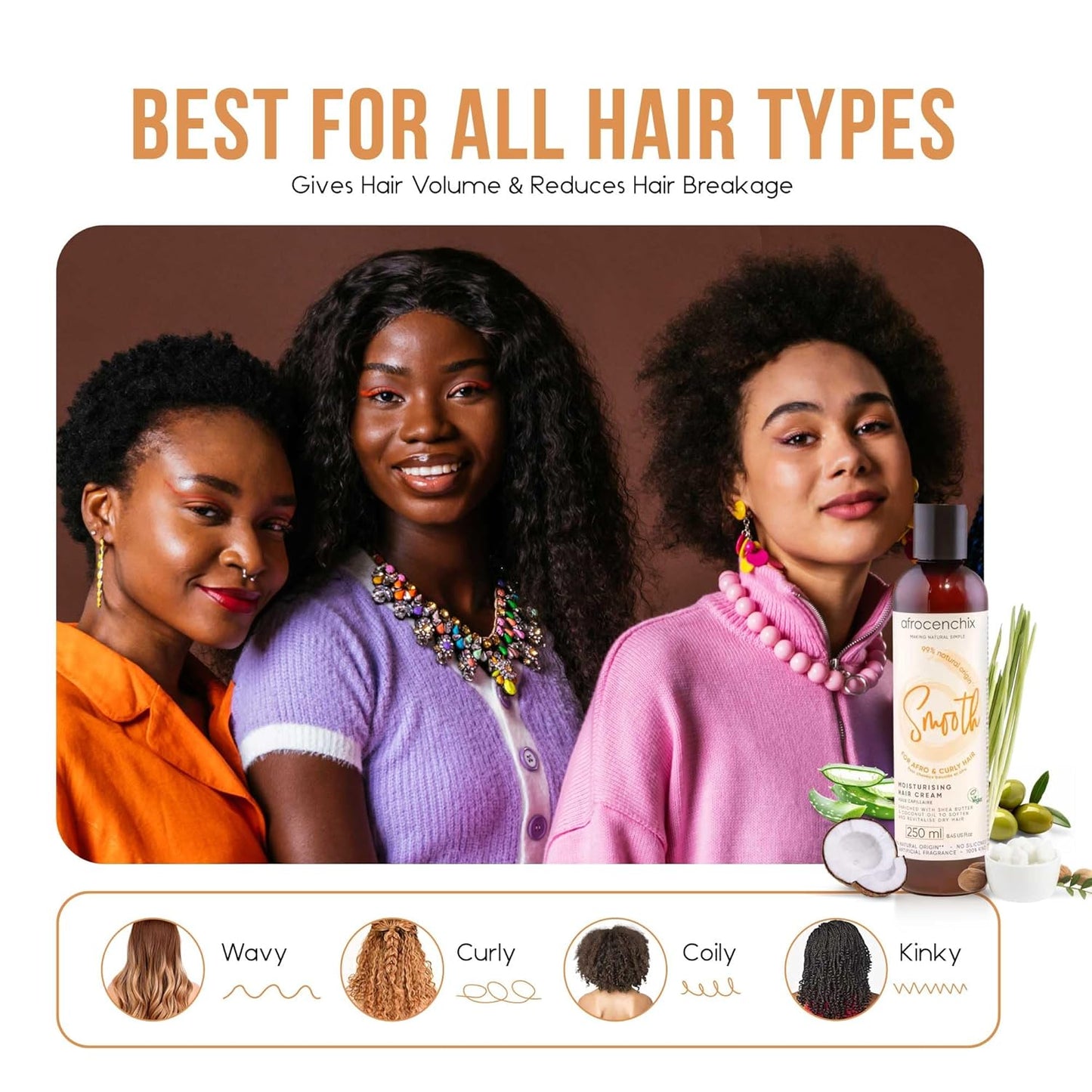 Afrocenchix Smooth Curl Cream – Natural Styling Cream for Afro & Curly Hair – Defines Curls, Adds Shine & Moisture – With Shea Butter, Coconut Oil & Aloe Vera – Vegan, 250ml (9oz)