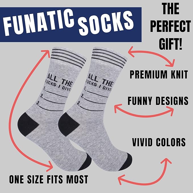 FUNATIC Funny and Crazy Socks with Sayings - Novelty Gifts for Men, Women, Teens