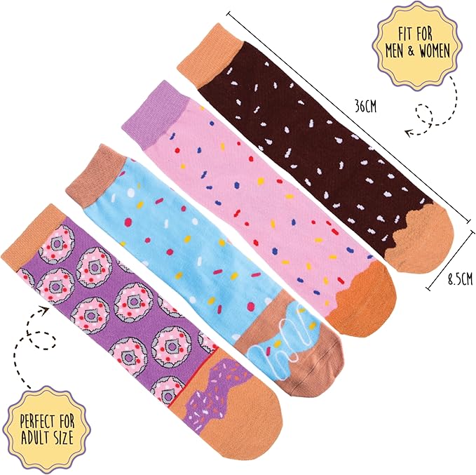 Pop Craze - 2 or 4 Pairs Doughnut Socks in a Box - 1 Size Fits Most. Novelty Food Socks, Funny Gift for Men and Women