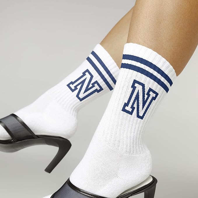Striped Initial Socks with the Letter in Navy Blue, Socks for Adult, Teens, Men&Women Socks, Gifts for Friends, Family, etc.