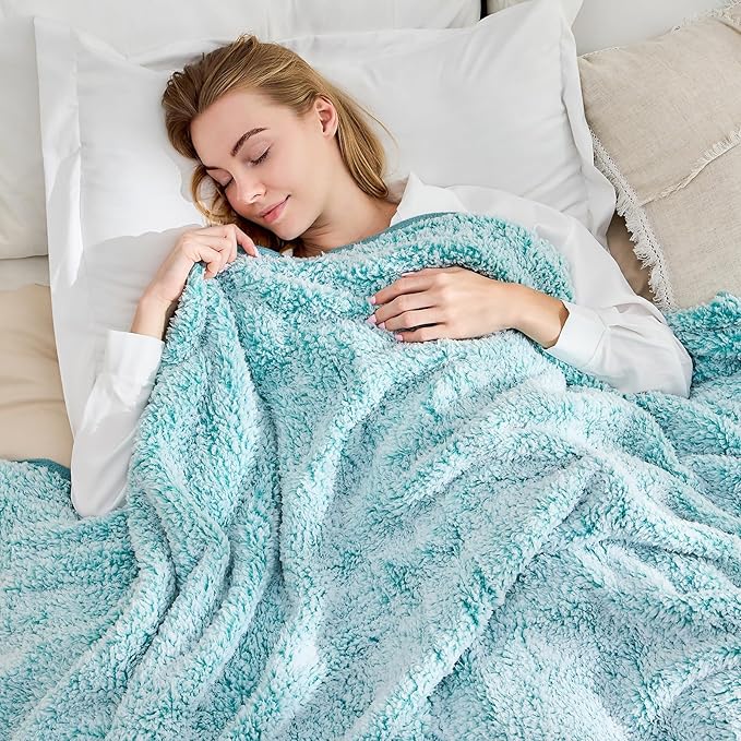 EMME Soft Sherpa Fleece Blanket Reversible Plush Fluffy Large Blanket, Light Weight Warm Decorative Boho Blanket Cover for Sofa, Couch, Bedroom,Travel(Plush Teal,50"x60")