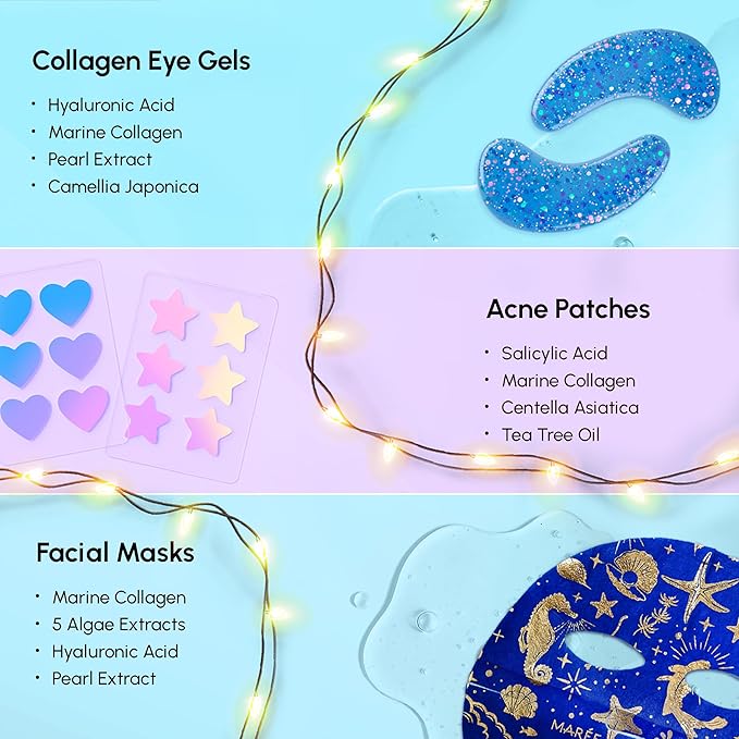 MAREE Holiday Skincare Gift Set — Under Eye Patches, Collagen Face Mask & Cute Pimple Patches for Face — Christmas Gifts & Stocking Stuffers for Women and Men — Top Christmas Gifts for Mom & Coworkers