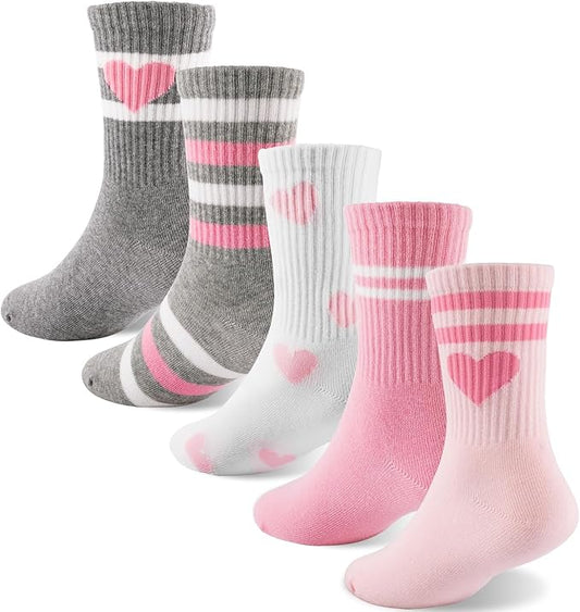 HONGTEYA Kids Socks for Girls Boys Soft Stretch Cotton Crew Seamless Athletic Socks School Uniform 4-12 Years 5 Packs