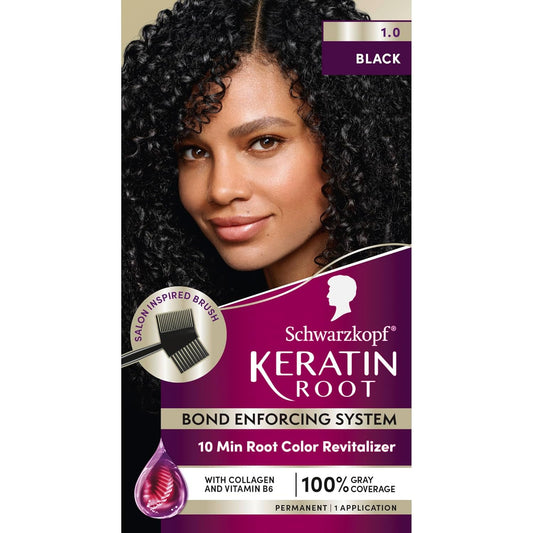 Schwarzkopf Keratin Color Root Permanent Hair Color Kit, Black, 1 Application - Salon Inspired Permanent Hair Dye, for up to 80% Less Breakage vs Untreated Hair and up to 100% Gray Coverage