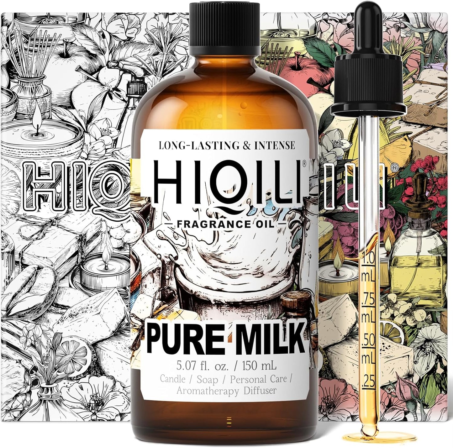 HIQILI Pure Milk Fragrance Oil for Home Diffuser, Ideal for Making Soap, Candles, Sugar Scrub, Skin & Body, Pet Safe - 5.07 Fl Oz