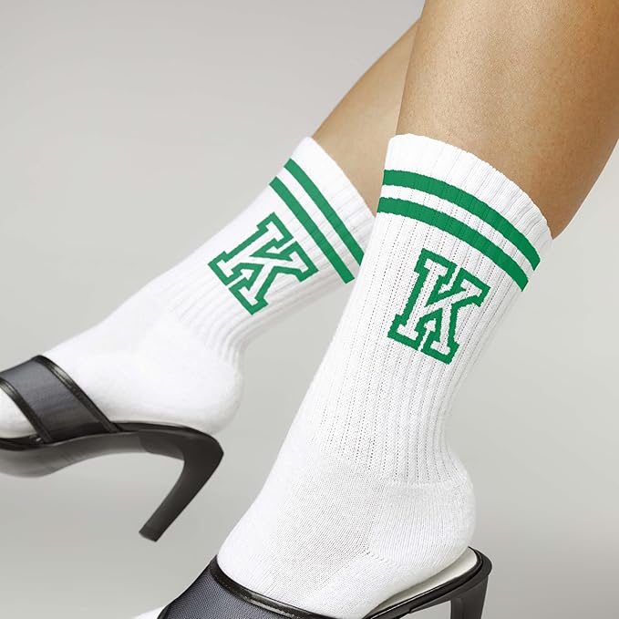 Striped Initial Socks with the Letter in Green, St. Patricks Day Socks Gifts for Family Friends, etc.