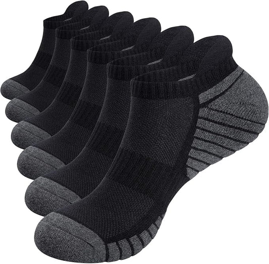 TANSTC Mens Socks,6 Pairs Anti-Blister Cushioned Breathable Cotton Athletic Ankle Running Sports Women Sock