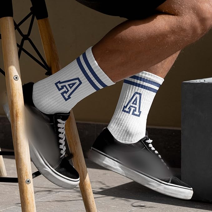 Striped Initial Socks with the Letter in Navy Blue, Socks for Adult, Teens, Men&Women Socks, Gifts for Friends, Family, etc.