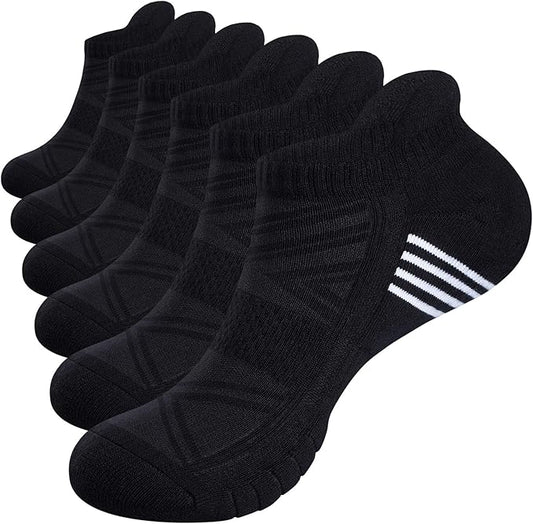 TANSTC Mens Socks,6 Pairs Anti-Blister Cushioned Breathable Cotton Athletic Ankle Running Sports Women Sock