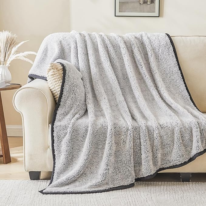 EMME Soft Sherpa Fleece Blanket Reversible Plush Fluffy Large Blanket, Light Weight Warm Decorative Boho Blanket Cover for Sofa, Couch, Bedroom,Travel(Black,50"x60")
