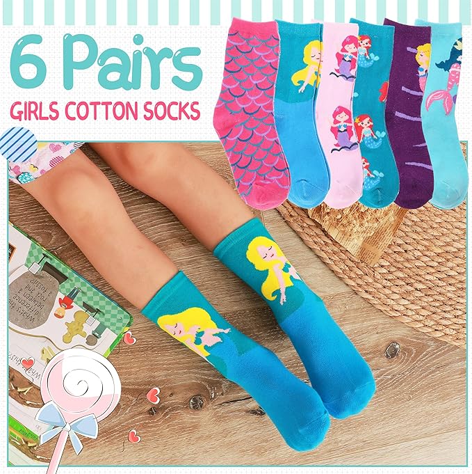 EBMORE Kids Girls Socks Cotton Crew Cute Animal Pattern Fashion Fun Novelty Socks 6 Pack