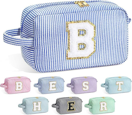 YOOLIFE Bridesmaid Proposal Gifts - Personalized Bridal Shower Bridesmaid Bride To Be Bachelorette Party Gifts Maid Matron Honor Gifts, Monogram Initial Blue Makeup Bag Cosmetic Bag Make Up Case B