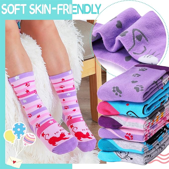 EBMORE Kids Girls Socks Cotton Crew Cute Animal Pattern Fashion Fun Novelty Socks 6 Pack