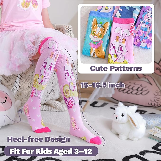 ANTSANG Kids Girls Knee High Socks Fashion Funny Crazy Stockings Gift Cute Novelty Long Boot Cotton Socks for Child 6 Pairs