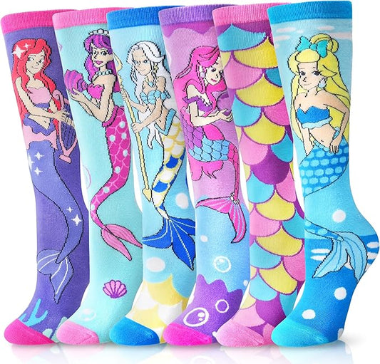 ANTSANG Kids Girls Knee High Socks Fashion Funny Crazy Stockings Gift Cute Novelty Long Boot Cotton Socks for Child 6 Pairs