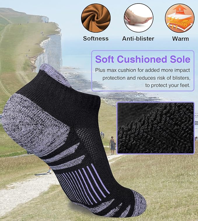 Womens Ankle Anti-blister Thick Cushioned Wicking Odor Resist Athletic Running Socks 5 Pairs